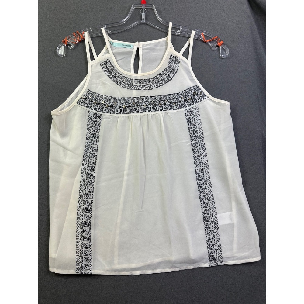 Maurices Women's Small White‎ Chiffon Embroidered Sequin Halter Tank Top Blouse